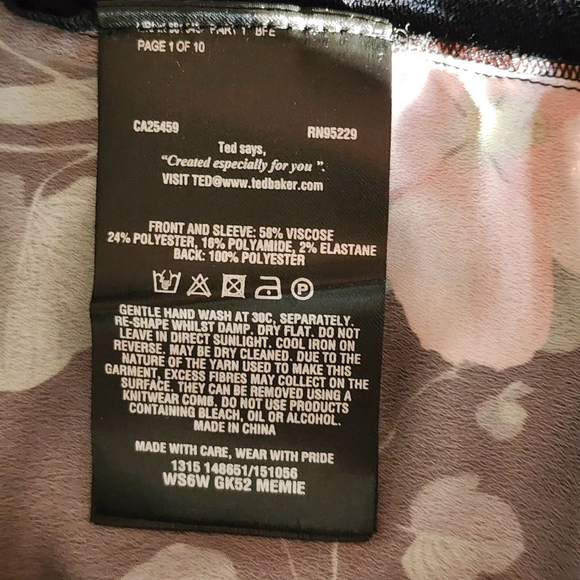 TED BAKER 2-Piece Black Floral Tee & Cardigan S - Picture 6 of 6